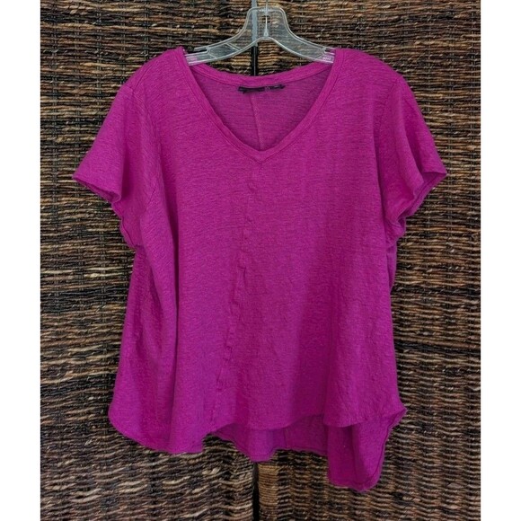 Tahari 100% Linen Short Sleeve Semi Sheer Lagenlook Tee Shirt Top Women's 2X - Picture 1 of 5